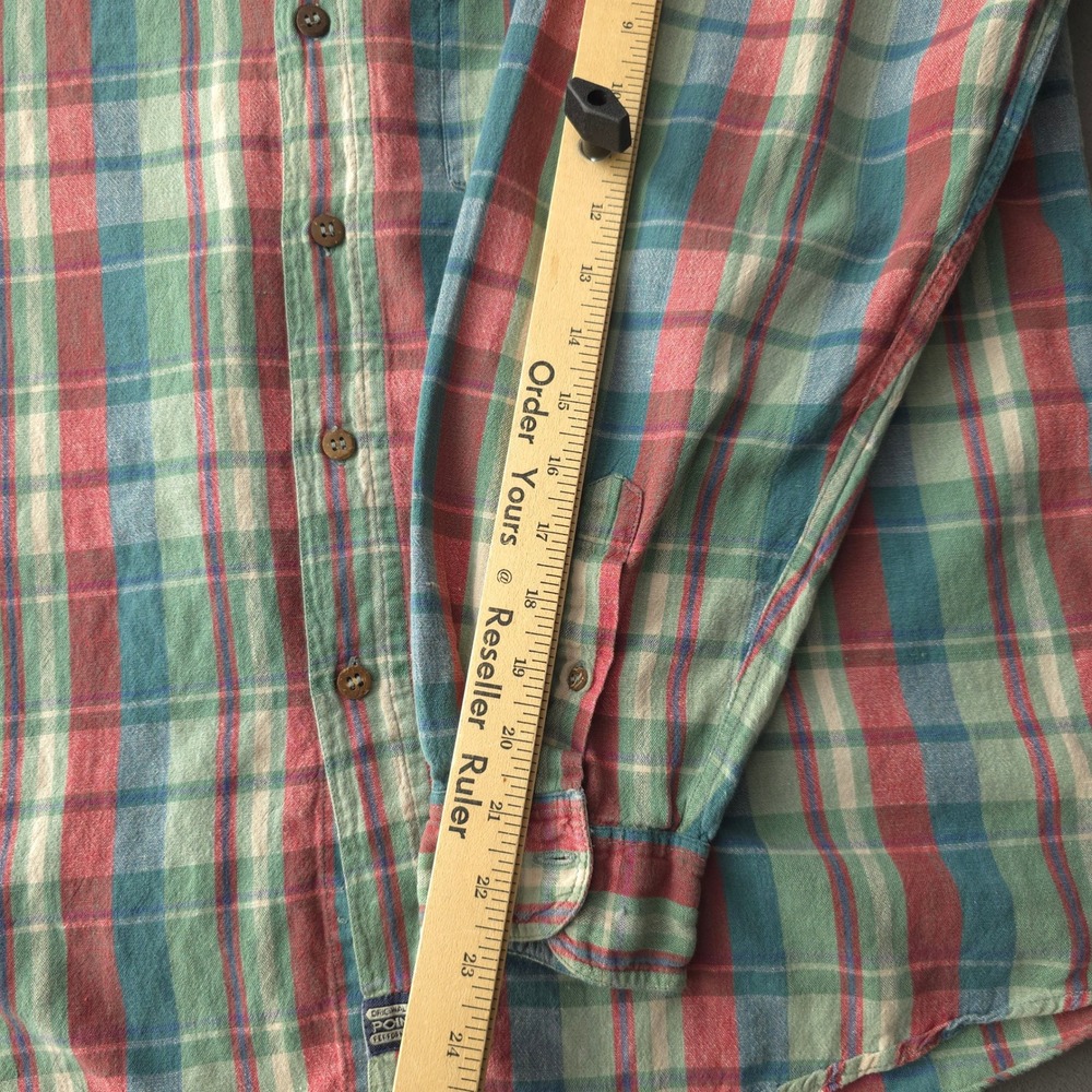 Vintage 90s Point Zero Green Plaid Button Up Shirt Large Long Sleeve - Picture 11 of 12